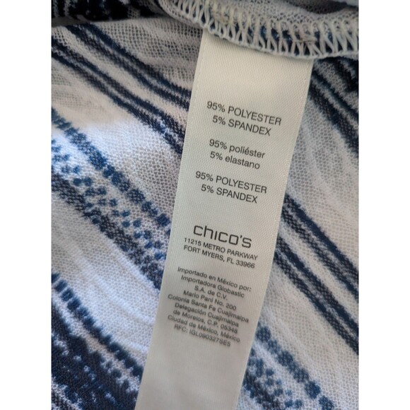 Chicos Travelers Top Womens L/2 Blue Sheer Mesh Button Up Stripe Shirt Coverup - Picture 10 of 13